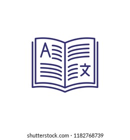 Dictionary line icon. Chinese learning, glossary, vocabulary. Translation concept. Can be used for topics like foreign languages, translating, mandarin