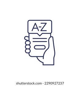 icono de línea de aplicación móvil de diccionario