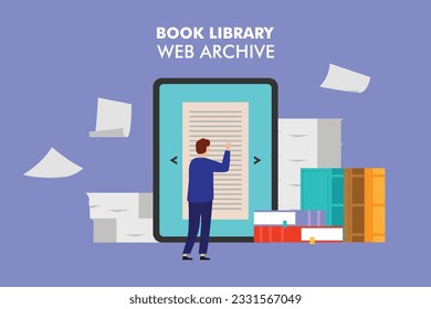Dictionary, modern library and web archive 2d vector illustration concept for banner, website, illustration, landing page, flyer, etc.