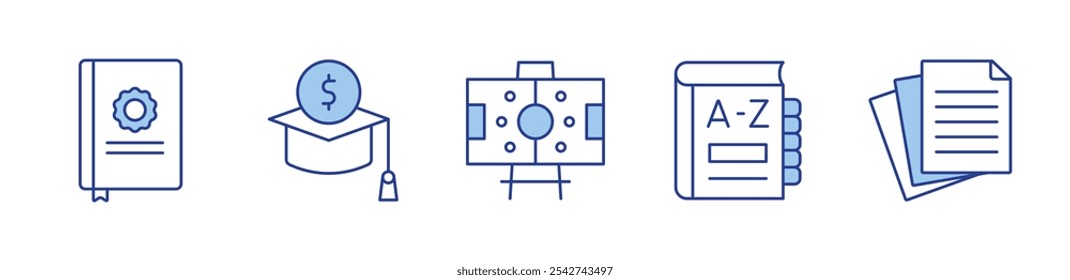 dictionary, paper, thesis, scholarship, formation. icon vector illustration. Line Duotone style. Editable stroke.