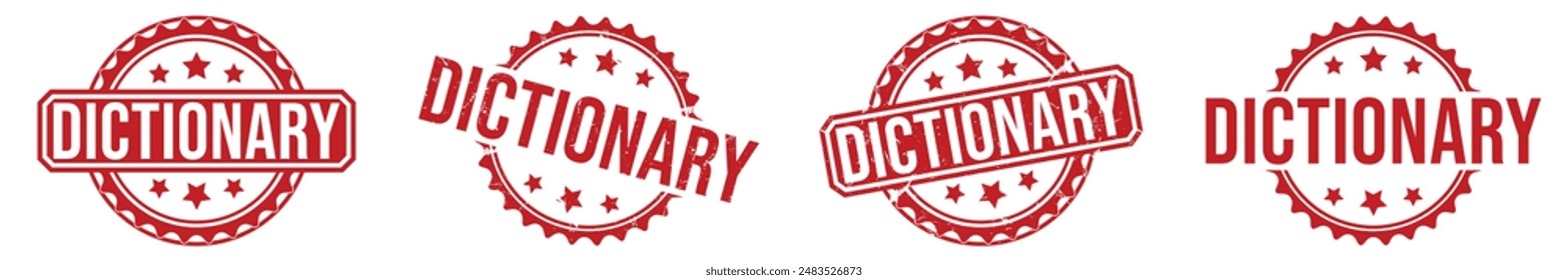 Diccionario Sello de goma rojo sobre fondo blanco. Signo de sello de diccionario. Sello de diccionario.