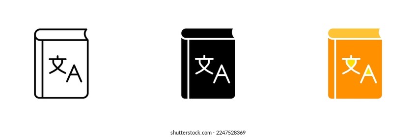 Dictionary set icon. Vocabulary, Translate site into your language, show original, select language, polyglot. Versionist concept. Vector icon in line, black and colorful style on white background