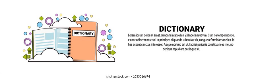 Dictionary Translation Tool Concept Horizontal Banner With Copy Space Flat Vector Illustration