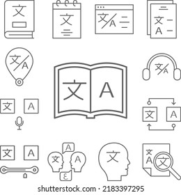 Dictionary, translator icon in a collection with other items