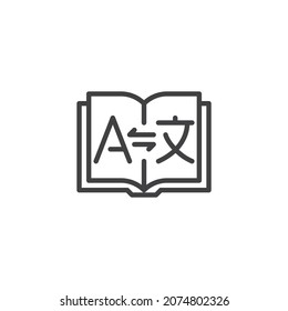 Diccionario, icono de línea de traductor. signo de estilo lineal para concepto móvil y diseño web. Icono de vector de contorno del libro de diccionario. Símbolo, ilustración del logotipo. Gráficos vectoriales