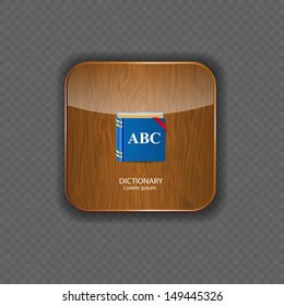 Dictionary wood application icons vector illustration