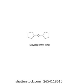 Dicyclopentyl ether skeletal structure. cyclic ether compound schematic illustration. Simple diagram, chemical formula.