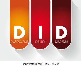 DID Dissociative Identity Disorder - mental disorder characterized by the maintenance of at least two distinct and relatively enduring personality states, acronym text concept background