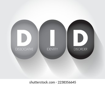 DID Dissociative Identity Disorder - mental disorder characterized by the maintenance of at least two distinct and relatively enduring personality states, acronym text concept background