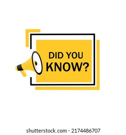 Did You Know? - Banner, megaphone, badge. Design for knowledge post, interesting post or article. Flat vector icon.