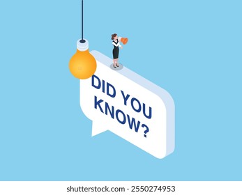 Did You Know? Concept with Lightbulb and Speaker 3d isometric vector illustration