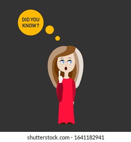 DID YOU KNOW? girl in a red dress with a surprised face. eps10 vector stock illustration
 
