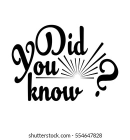 Did you know? Isolated on white lettering text. 