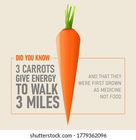 Did you know 3 Carrots give energy to walk 3 miles. Carrot interesting facts. DYK