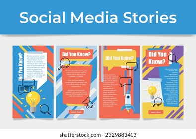 Did you know advice help guidance quick tips message social media stories template set vector illustration. Interesting information guidance communication educational brainstorm landing page