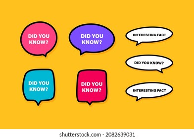 Did you know badge set. Text in speech bubble isolated on yellow background. Vector illustration