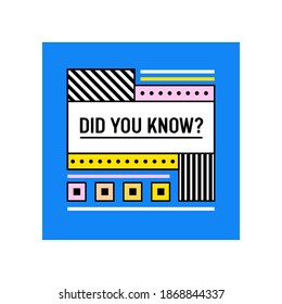 ¿Conocía la pancarta o la cita creativa sobre fondo azul con ornamento geométrico abstracto? Afiche con elementos de diseño gráfico y tipografía, pegatina, icono para consejos o test. Ilustración vectorial