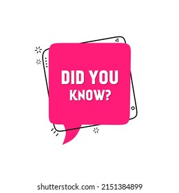 Did You Know banner design. Art design knowledge post for interesting post or article banner. Flat style vector illustration.