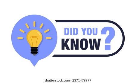 Did You Know? Did You Know banner design with light bulb and rays. Banner design for business, marketing and advertising. Logo design with light bulb, idea box, quote for interesting fact. Vector