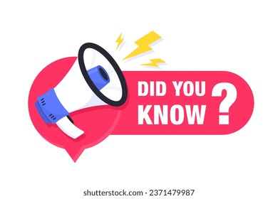 Did You Know? Did You Know banner design with loudspeaker or megaphone. Banner design for business, marketing and advertising. Logo design with megaphone, loudspeaker, quote for interesting fact.