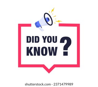 Did You Know? Did You Know banner design with loudspeaker or megaphone. Banner design for business, marketing and advertising. Logo design with megaphone, loudspeaker, quote for interesting fact.
