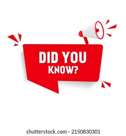 Did you know. Did you know banner label with megaphone. Flat style vector illustration.