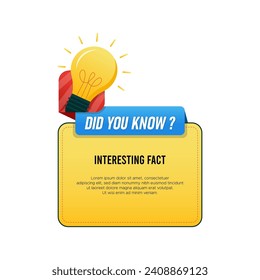 Did you know banner with light bulb and interesting fact for business or education tips 