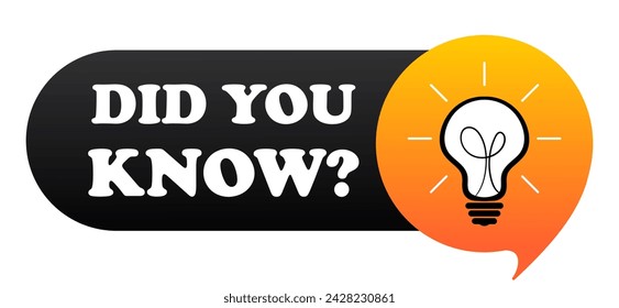 Did you know banner with light bulb. Idea, tips, advice, facts, education, knowledge, think, science, thought, generally known, well, advise, lifehack, advertising. Vector illustration