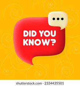 Did you know banner. Speech bubble with Did you know text. Business concept. 3d illustration. Spiral background. Vector line icon for business