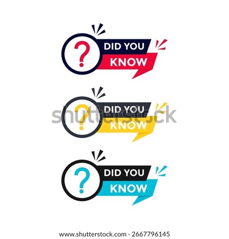 Did You Know banners with question mark icons. Suitable for use on social media posts, blog articles, presentations, or educational websites to grab attention and share engaging information 