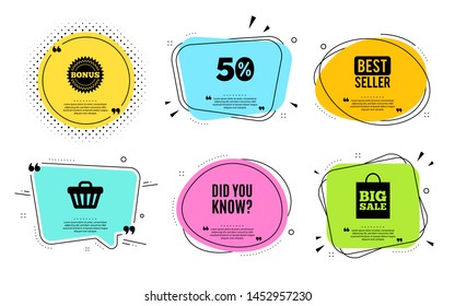 Did you know. Best seller, quote text. Special offer question sign. Interesting facts symbol. Quotation bubble. Banner badge, texting quote boxes. Did you know text. Coupon offer. Vector