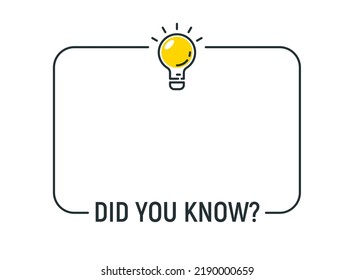 Did you know bulb icon trivia fun vector question interesting knowledge ask. Did you know advice design lightbulb