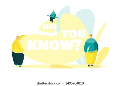 Did You Know. Circle Banner Element. Group Of People With Typography For Post Or Article About Interesting Facts Or Life Hacks. Flat Isometric Vector Illustration Isolated On White Background.