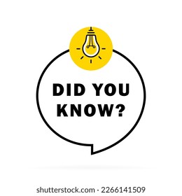 Did you know circle message bubble with light bulb emblem. Banner design for business and advertising. Vector illustration.