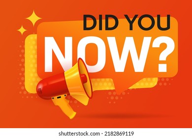 Did you know concept. Info banner template. Megaphone loudspeaker and speech bubble with information message design. Helpful business knowledge, marketing and advertising vector illustration