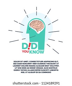 Did You Know Concept With Text Box Template. Vector Illustration Of A Person And Human Brains