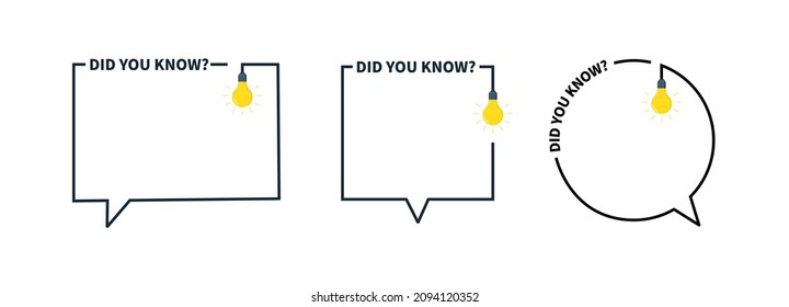 Did you know in frame. Icon of question in box with bulb. Fun template. Tip, advice and idea for quiz. Outline frames with lightbulb for inform, quick ask, education and banner. Vector.