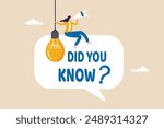 Did you know, fun fact, idea or advice message, useful knowledge or wisdom, expert information, explanation or solution, useful tips concept, woman talk on megaphone on did you know speech bubble.