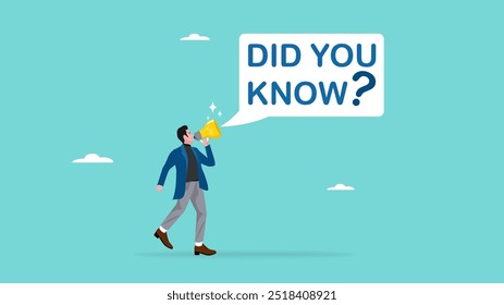 did you know, fun fact, expert information, explanation or solution, idea or advice message, useful knowledge or wisdom, useful tip, man talk on lightbulb megaphone on did you know speech bubble