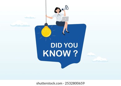 Did you know, fun fact, idea or advice message, useful knowledge or wisdom, expert information, explanation or solution, useful tips concept, man talk on megaphone on did you know speech bubble