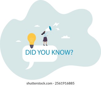 Did you know, fun fact, idea or advice message, useful knowledge or wisdom, expert information, explanation or solution,business concept.flat character.