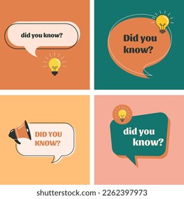 Did you know, fun facts template with speech bubbles, lightbulb and megaphone