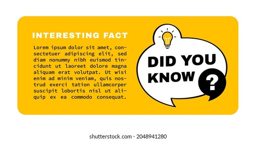 Did you know geometric banner with light bulb emblem and Interesting fact. Banner design for business and advertising. Vector illustration.