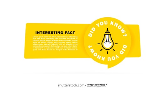 Did you know geometric banner with light bulb emblem and Interesting fact. Banner design for business and advertising. Vector illustration.