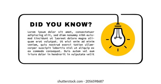 Did You Know Geometric Message Bubble With Light Bulb Emblem. Interesting Fact. Banner Design For Business And Advertising. Vector Illustration.