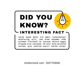 Did you know geometric message bubble with light bulb emblem. Interesting fact. Banner design for business and advertising. Vector illustration.