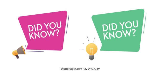 Did you know icon fact bubble inform vector question flat cartoon graphic illustration with megaphone announcement and idea light bulb  