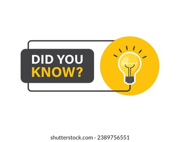 Did you know icon in flat style. Banner with frame and bulb vector illustration on white isolated background. Explanation sign business concept.