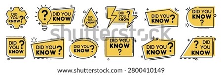 Did you know information label collection in yellow highlight style. Includes fact banners, educational callouts, awareness badges and attention grabbing templates