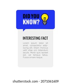 Did you know interesting fact banner design template. Vector illustration with bubble and text.